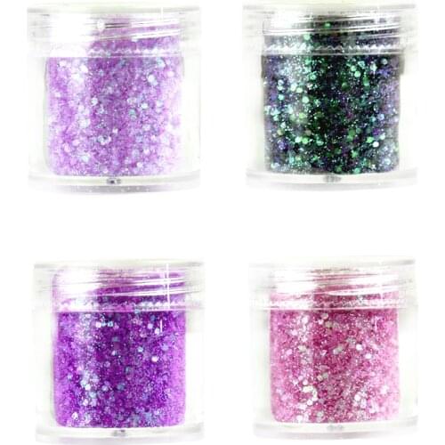 4 Boxes 4x 10ml Nail Art Fine & Chunky Iridescent Holographic Glitter Mix - Mermaid Iridescent Glitter Mix Set / Fine ,MA03-2427