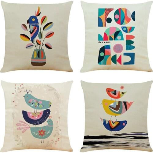 45x45cm Bird Decorative Throw Pillow Covers Couch Pillows Linen Cushion Cover for Couch Sofa Living Room
