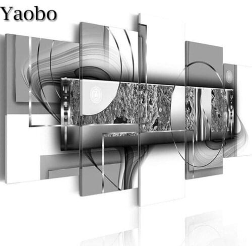 5 Panel Circles Modern abstract Diamond Embroidery Rhinestones Diamond Painting Full Square Drill Diamond Mosaic Home Decoration