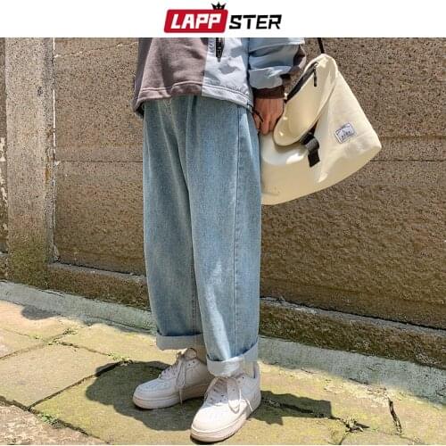 LAPPSTER Men Baggy Oversized Jeans Pants Denim 2020 Mens Hip Hop Harem Pants Vintage Casual Women Denim Pants Straight Pants