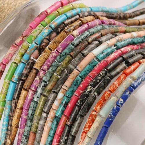 Natural Stone Tube Bead Sediment Jaspers Loose Cylinder Beads for Jewelry Making DIY Chakra Bracelet Accessories 15" 13x4mm