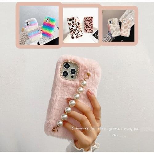 Bracelet Rabbit fur Phone Case for Xiaomi Redmi Note 9 Pro 9S 10 10S 8 8T 7 Chain Cover for Redmi 9 9A 9C 8A 7A 6A 5 Plus 6 Pro
