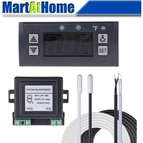 Digital Temperature Controller Electronic Thermostat -40 to 120°F -45 to 45℃ Switchable Defrost Two NTC Sensor Probes for Refri