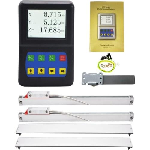 D50-3V DRO 3 axis Digital Readout LCD DRO and 3pcs linear scale 70-1020mm 5um encoder sensor for MINI Lathes Hobby Lathe milling