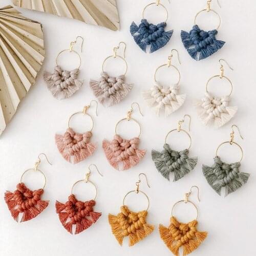 Dvacaman Bohemian Colorful Tassel Macrame Earrings Handmade Cotton Thread Fringed Knotted Dangle Earrings for Women Jewelry Gift