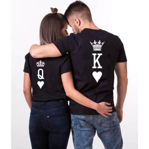 King Queen Couples T Shirt Crown Printing Couple Summer T-shirt 2019 Casual O-neck Tops Lovers Tee Shirt Valentines 's Day Gift