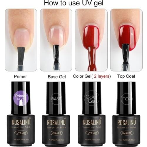 ROSALIND Gel Polish Top Base Coat Shiny Long Lasting Reinforce 7ml Transparent Manicure UV Primer Gel Lacquer Nail Art Base Coat
