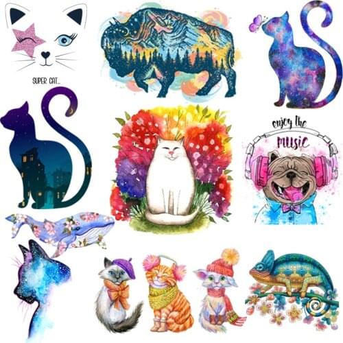 Ironing On Senior Animal Cat Heat vinyl Transfer For Clothing Washable Transfers For Clothes Appliques Stickers For DIY T-shirt