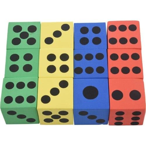 12pcs Foam Playing Dice - Random Colors / Features Black Solid Dots--Safe and Funny for Children Playing or Educational Activiti