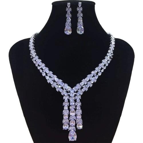 GODKI Trendy Luxury 2PCS Tassels Drop Statement Jewelry Set For Women Wedding Full Cubic Zircon Dubai Bridal jewelry Set 2019