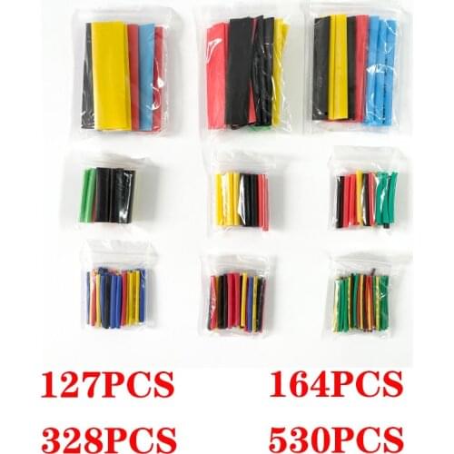 127/164/328/530pcs Heat Shrink Tube Kit Shrinking Assorted Polyolefin Insulation Sleeving Heat Shrink Tubing Wire Cable 2:1