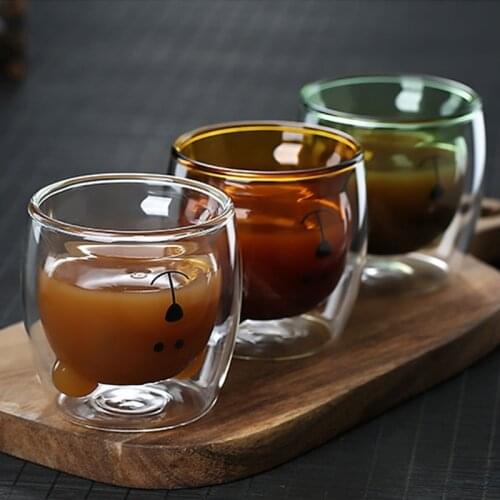 250ml Creative Cartoon Double Coffee Mugs Mugs Drinking Insulation Double Wall Glass Tea Cup Creative Gift Drinkware Milk