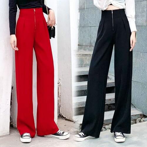 Summer high waist Wide leg pants Womens suit pants loose red pants women trousers straight pants casual pants women black pants
