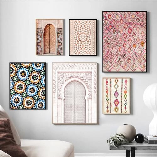 Moroccan Wall Art Print Mosaic Oriental Art Canvas Painting Arabic Poster Boho Style Wall Pictures for Living Room Bedroom Decor