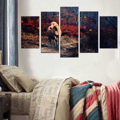 Wall Art Modular Poster Home Decor Living Room Pictures 5 Panel Alone Horse Wasteland Frame HD Printed Modern Canvas Painting