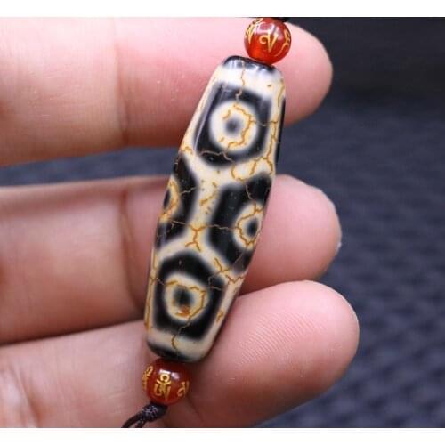 Power Tibetan Old Agate Dragon Vein Ivory Color 9 Eye Longevity dZi Bead Amulet