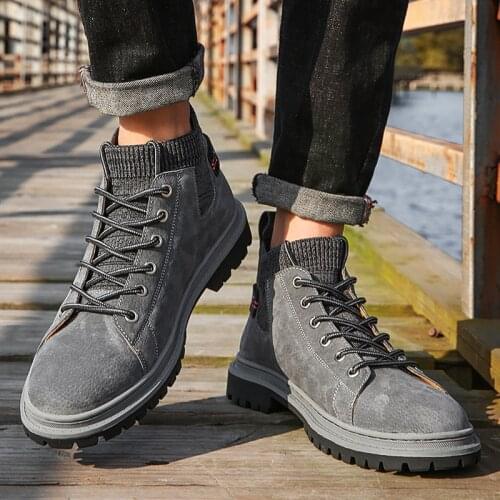 Winter mens boots stockings suede western leather ankle boots mens waterproof winter work boots casual shoes sneakers