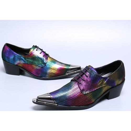 Dazzle Designer Mens Fashion Mixed Colors Printed Dress Shoes Plus Size Lace Up Oxfords Punk Style Men Nightclub Party Shoes