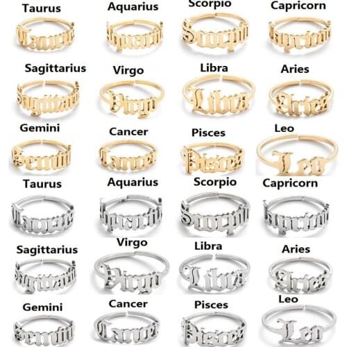 12 Constellations Open Ring Gold Silver Women Letter Finger Ring for Gift Party Fashion Jewelry Accessories