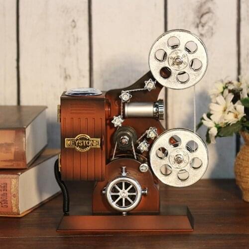 Retro Wood Metal Projector Model Music BoxAntique Musical Jewelry Box Gift Music Box Home Decor Birthday Gift