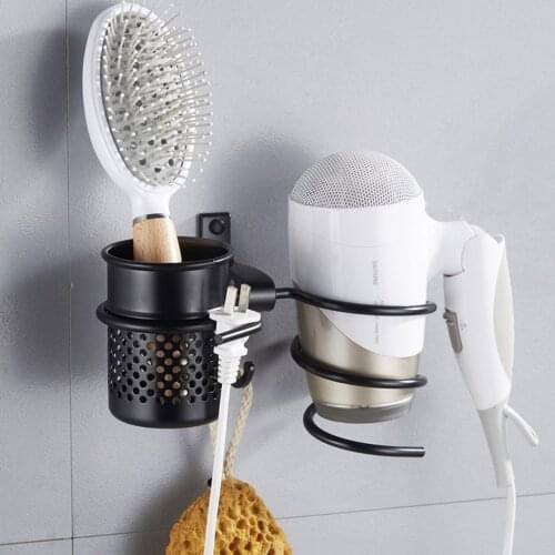 Black Hair Dryer Rack with Cup Shower Shelves Households Rack Hair Blow Dryer Holder Aluminum Shelf Bathroom Stand Accessories