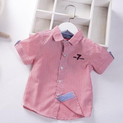England style striped straight boys shirts uniform kids shirt cotton summer childrens clothing
