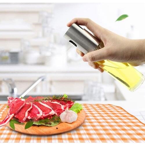 Portable Oil Bottle Sprayer Barbecue Stainless Steel Bottles Glass Oil Cans Holders Olive Oil Sprayer for Baking Roasting