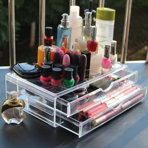 Clear Acrylic Jewelry Storage Box Makeup Organizer 2 Large Drawers Make Up Storage Case Box Cosmetic Storage box Large Capacity