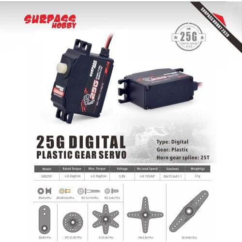 SURPASS Hobby S0025P Plastic Gear 2KG Servo For RC Airplane Robot 1/12 RC Monster Car Boat Duct Plane