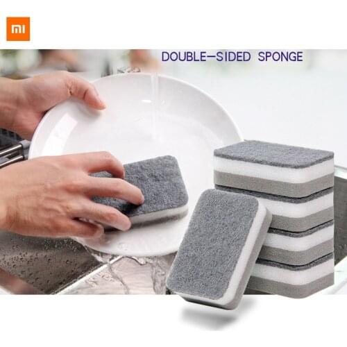5pcs new xiaomi double-side sponge Thickened dishwashing wipe scouring pad cleaning brush nano cotton pot brush kitchen sponge