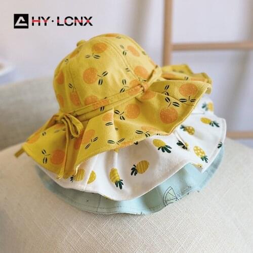 Summer Girl Fruit Print Sun Fisherman Hat Boy Cotton Breathable Bucket Hat Child Light Weight Solid Color Fashion Travel Hat