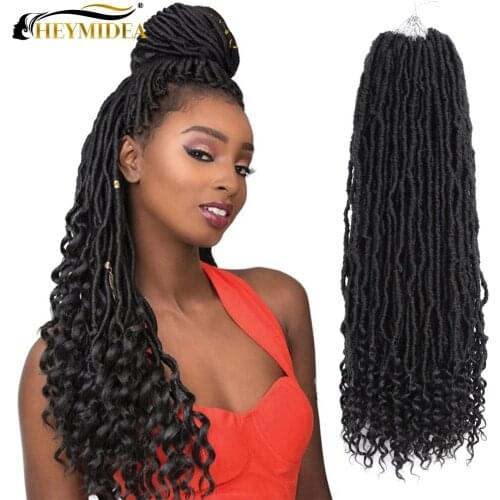 HeyMidea Synthetic Crochet Braiding Hair Extensions Nu Locs Crochet Hair 30 Inches Natural Goddess Faux Locs Curly Braid Soft