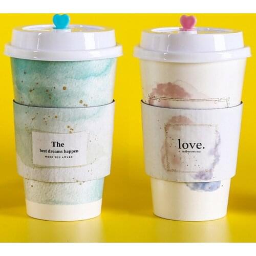 50pcs High quality creative party birthday wedding favor beverage cup 500ml drink takeaway packaging paper cups with love lid