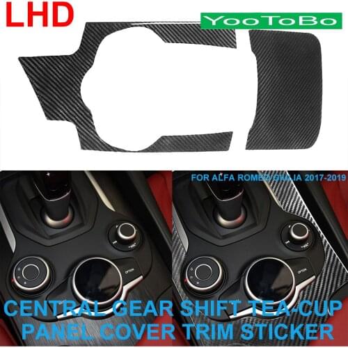 LHD Car Styling Real Carbon Fiber Central Gear Shift Tea Cup Panel Cover Trim Sticker For Alfa Romeo Giulia Stelvio 2017-2019