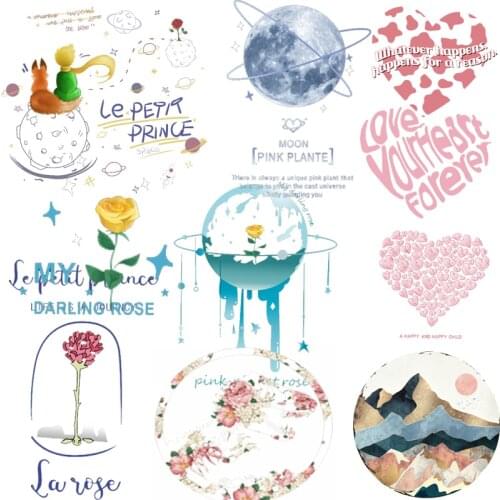 Iron on Transfers Clothes Sticker Patch Heart Flowers Patch Planet Heat Transfer Vinyl Stripes for Clothes Decors Applique Badge