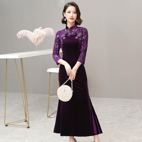 2021 NOTE traditional cheongsam casual dress green qipao qipao dress velvet