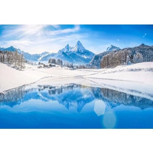 VinylBDS Background Photography Backdrop Winter Snow Bule Sky Lake Snow Mountain Kate Background Backdrop