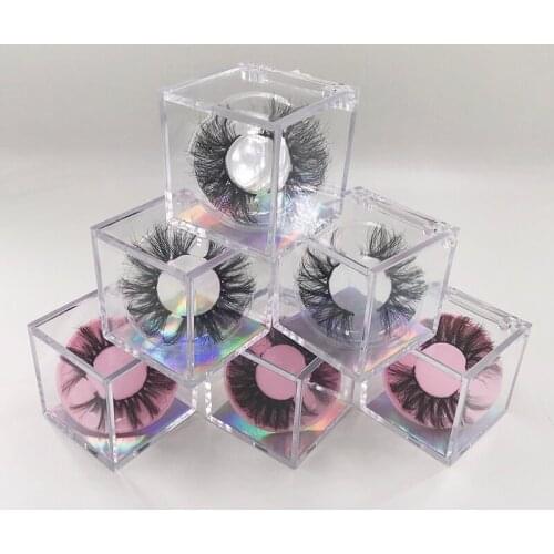 High Quality Clear Crystal Cube Lash Box For 25mm 3D Mink Lashes Empty Square Lashes Packaging
