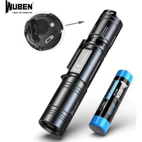 Wuben L50 USB Rechargeable Flashlight P9 LED max 1200 lumen beam 200 meter outdoor sports torch with 18650 original battery