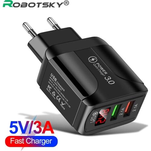 Usb Charger Travel 3.0A Fast Charging Adapter Portable Dual USB Mobile Phone Charger With Digital display For iPhone 12 Samsung