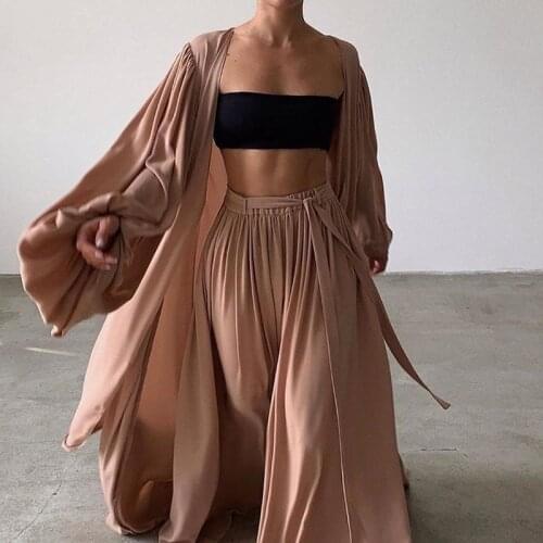 Women pajamas Three Piece Sets Homewear Casual Lantern Sleeve Cardigan Tops+Wide Leg Pants Suits Lady Spring Summer Soft Outfit