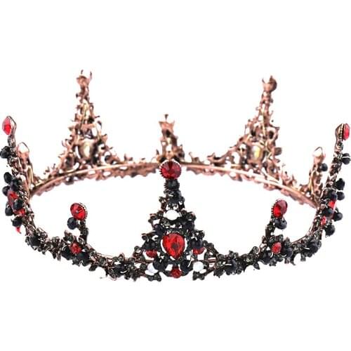 Broque Vintage Gold Tiaras And Crowns Black Crystal Red Rhinestone Handmade Bridal Hair Jewelry For Women Wedding Accessories