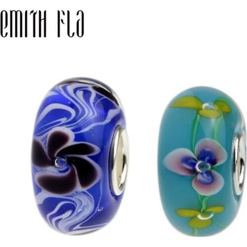 Emith Fla 100% 925 Sterling Silver Flower Pattern Charm Bead Fit European Bracelet Bangle Jewelry DIY Accessories 2Colors