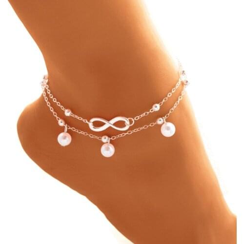 Vintage Fashion Anklet for Women Anklets Gold Silver Plated 8-character Simulated Pearl For Women Jewelry