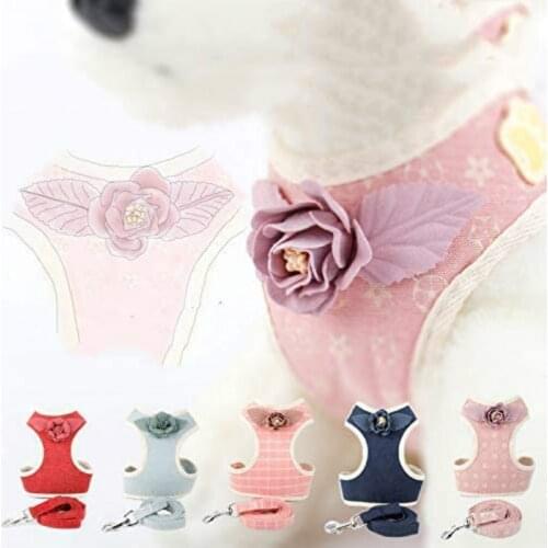 New 6 Color Pet Harness Vest Puppies Outdoor Lead Leash Rope Flower Decor Medium Dog Small Cat Clothes Pets Vest Walking Vest