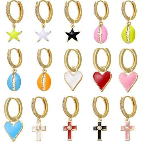 ZHUKOU 1 piece heart Starfish Cross small hoop Earrings Multicolor gorgeous earrings hoop for women birthday gift party jewelry