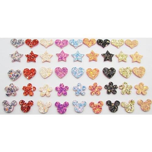 50pcs/lot Small Glitter Flower/Star Padded Appliques For Birthday Cake Insert Cards and Mobile phone stickers Accessories