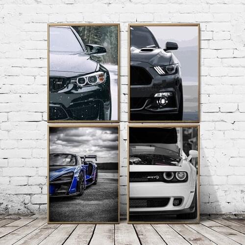 Prints Painting White Black Car Modular Pictures Canvas Wall Art Handsome Beautiful Home Decor Modern Bedside Background Poster