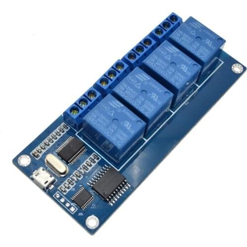 Micro usb relay controller module 5v dc 4 channel relay module with indicator 4 way output usb interface software control