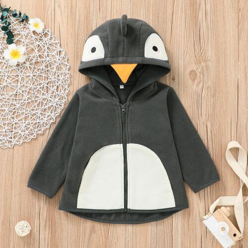 Baby Lovely Penguin Hooded Sweatshirts Boy and Girls Infant New Autumn Long Sleeve Zipper Cartoon Pullover Top